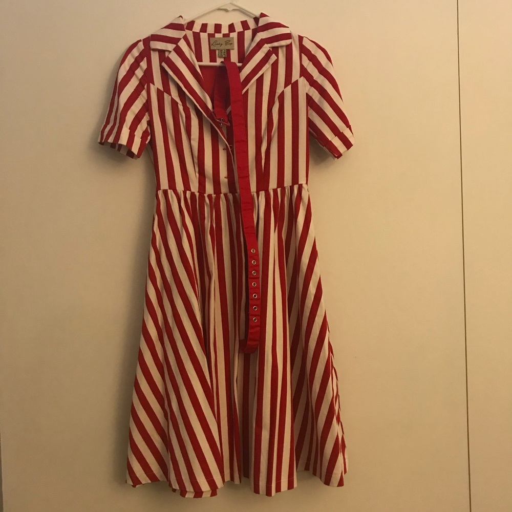 Striped rockabilly pinup retro circle shirt dress